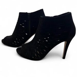 Madden Girl Black Peep-Toe Ankle Heeled Boots